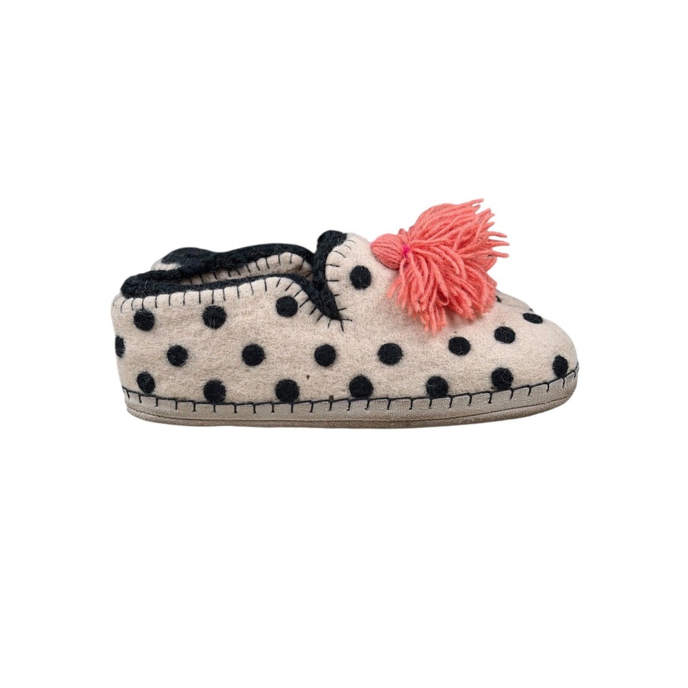 French Knot Felted Wool Slippers Pink Polka Dot Pom Pom Handmade Sz 40